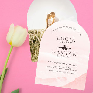 Dreamy Mountain Watercolor Photo Wedding Invitation