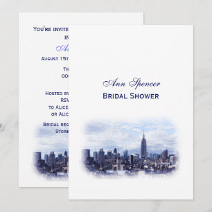 Dreamy Navy Blue NYC Skyline Bridal Shower V Invitation