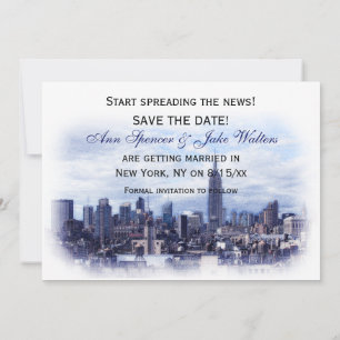 Dreamy Navy Blue NYC Skyline Save the Date H Invitation
