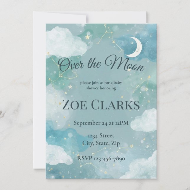 Dreamy Night Sky Baby Boy Shower Invitation (Front)