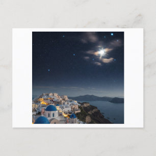 dreamy night sky over Santorini, Greece, with glow Postcard