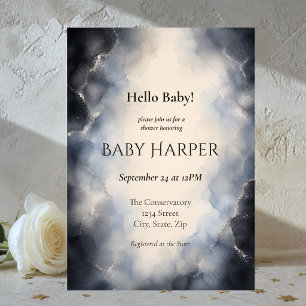 Dreamy Night Sky Watercolor Celestial Baby Shower Invitation