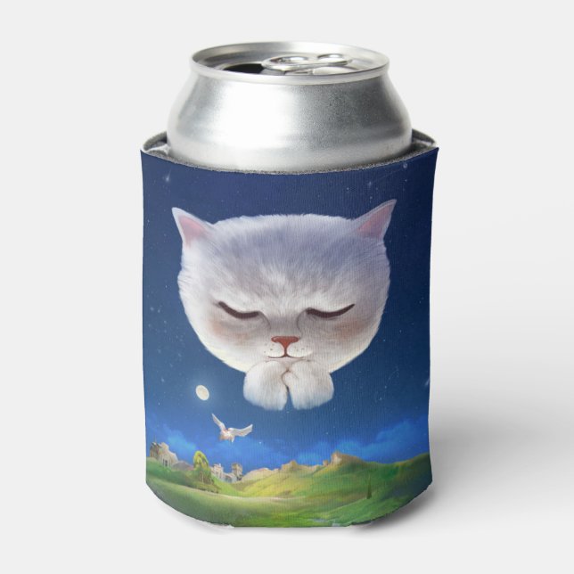 Dreamy Night Sky with Cat Can Cooler (Can Front)