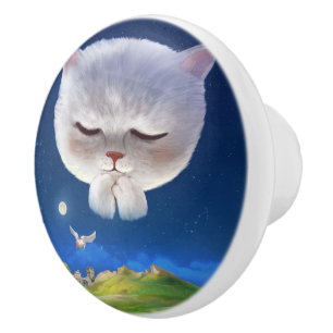Dreamy Night Sky with Cat Ceramic Knob