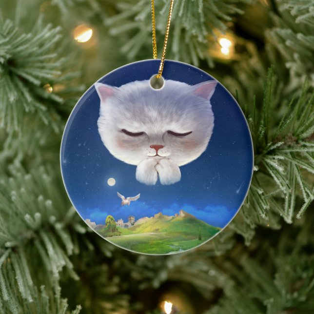 Dreamy Night Sky with Cat Ceramic Tree Decoration (Tree)