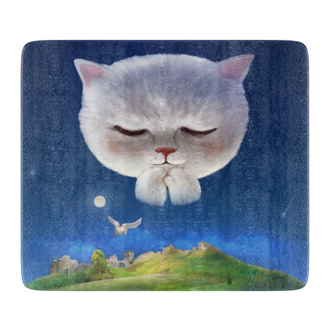 Dreamy Night Sky with Cat Cutting Board (Front)