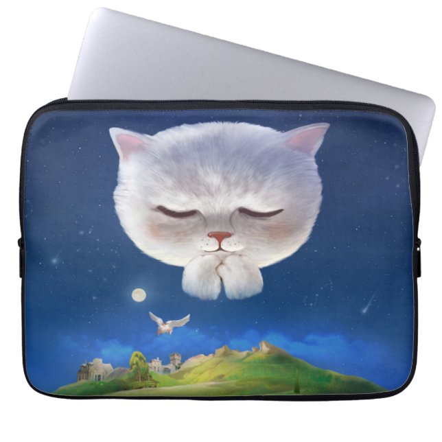 Dreamy Night Sky with Cat Laptop Sleeve (Front)