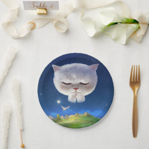 Dreamy Night Sky with Cat Paper Plate