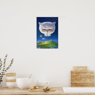 Dreamy Night Sky with Cat Poster