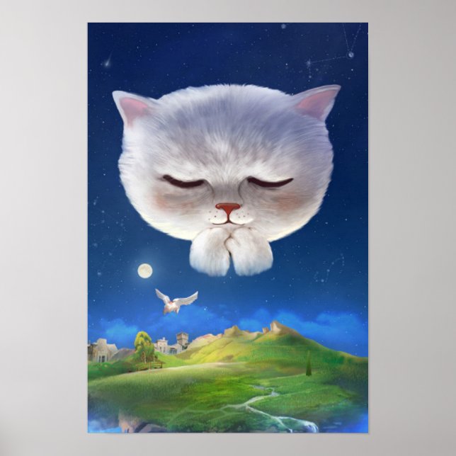 Dreamy Night Sky with Cat Poster (Front)