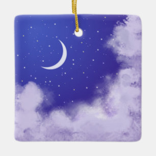 Dreamy Night Sky with Crescent Moon Ceramic Ornament