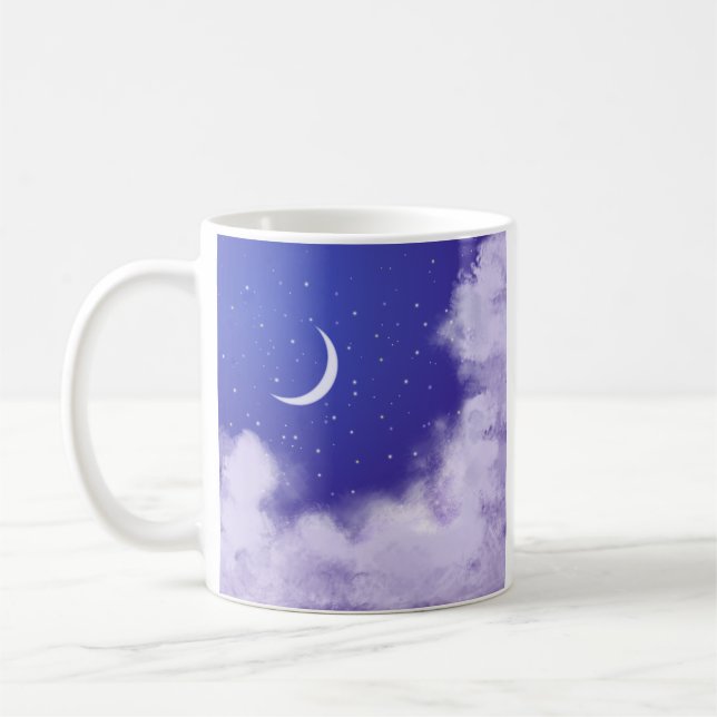 Dreamy Night Sky with Crescent Moon Coffee Mug (Left)
