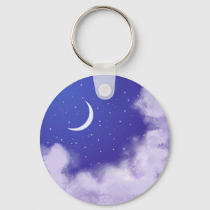 Dreamy Night Sky with Crescent Moon Key Ring