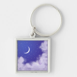 Dreamy Night Sky with Crescent Moon Key Ring