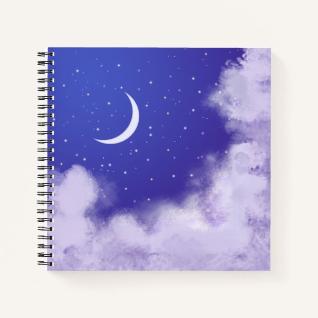 Dreamy Night Sky with Crescent Moon Notebook (Front)