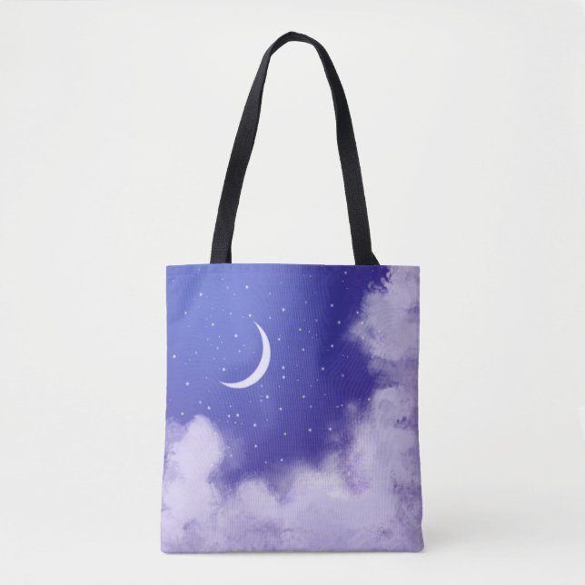 Dreamy Night Sky with Crescent Moon Tote Bag (Front)
