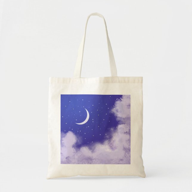 Dreamy Night Sky with Crescent Moon Tote Bag (Front)