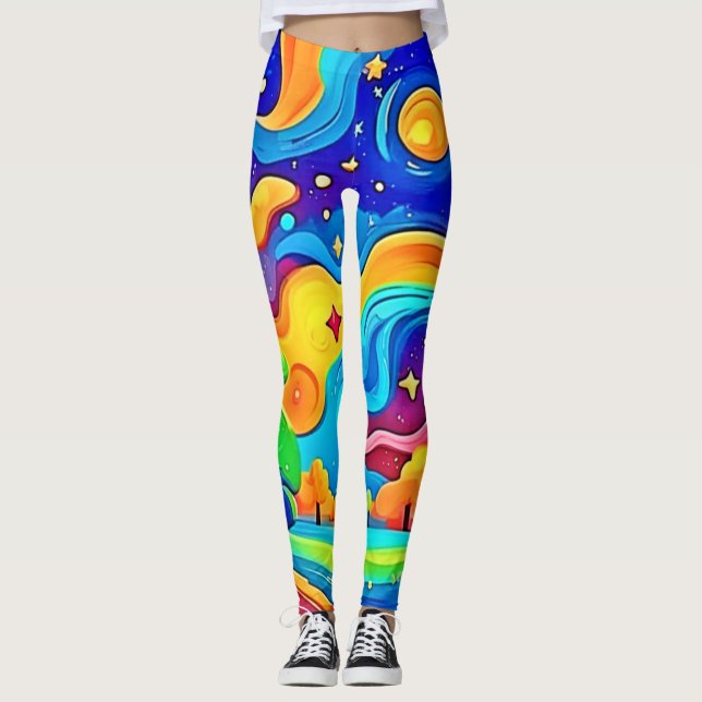 Dreamy Night: Starry Landscape Leggings (Front)