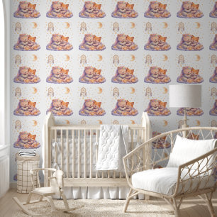Dreamy night unicorn Teddy and Fox Nursery wallpap Wallpaper