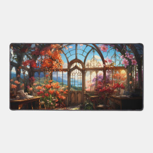 Dreamy Observatory Overgrown with Flowers Desk Mat