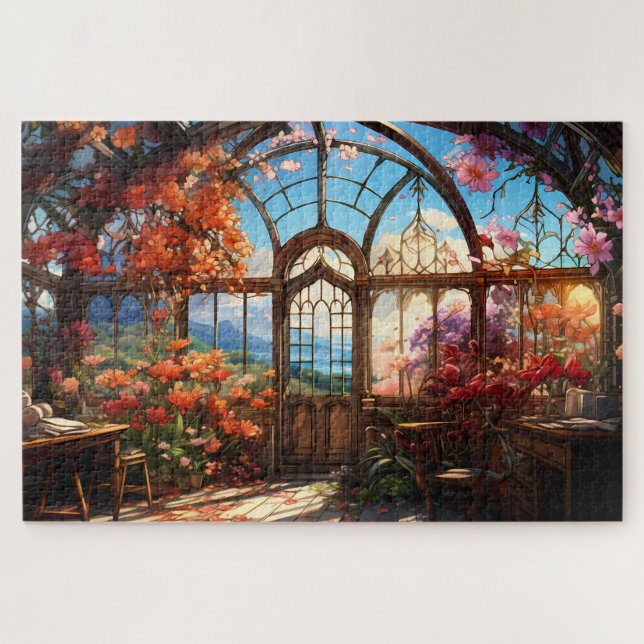 Dreamy Observatory Overgrown with Flowers Jigsaw Puzzle (Horizontal)
