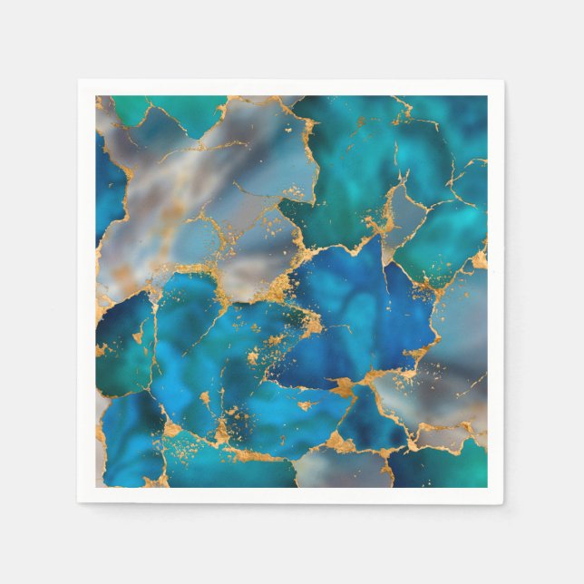 Dreamy Ocean Blue and Gold Napkin (Front)