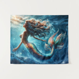 Dreamy ocean mermaid girl fantasy creature tapestry