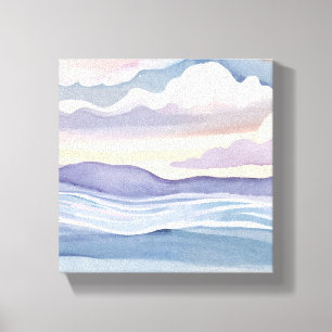 Dreamy Ocean Waves   Watercolor Canvas Print