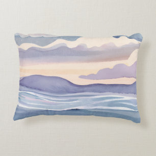 Dreamy Ocean Waves   Watercolor Decorative Cushion