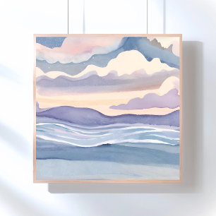 Dreamy Ocean Waves   Watercolor Painting Poster