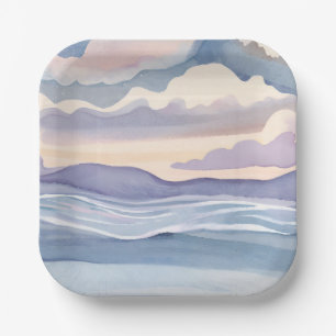 Dreamy Ocean Waves Watercolor Paper Plate