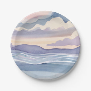 Dreamy Ocean Waves   Watercolor Paper Plate