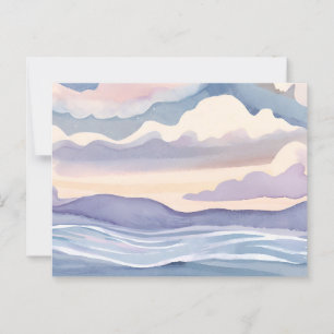 Dreamy Ocean Waves   Watercolor Pastel Postcard