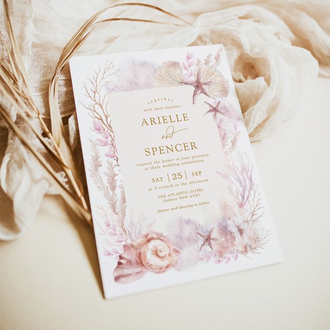 Dreamy Ocean Wedding Tropical Pastel Corals Beach Invitation (Creator Uploaded)