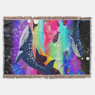 Dreamy Ocean Whales, Colourful Marine Life Throw Blanket