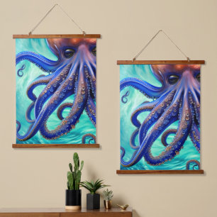 Dreamy Octopus Blue Ocean Wave Pop Art Hanging Tapestry