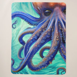 Dreamy Octopus Blue Ocean Wave Pop Art Sherpa Blanket