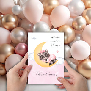 dreamy over the moon baby racoon thank you card