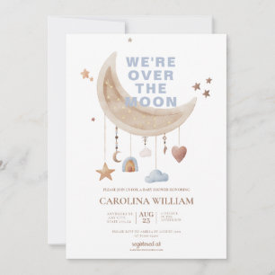 Dreamy Over the Moon blue baby shower Invitation