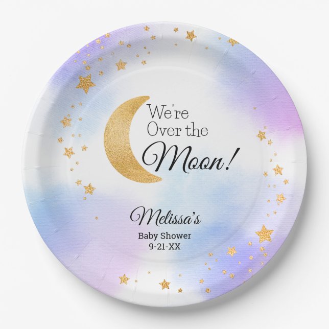 Dreamy Over the Moon Gender Neutral Baby Shower Paper Plate (Front)