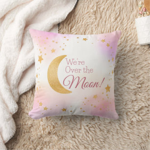Dreamy Over the Moon Pink Girl Baby Nursery Decor Cushion