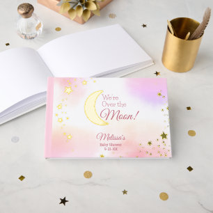 Dreamy Over the Moon Pink Girl Baby Shower  Guest Book