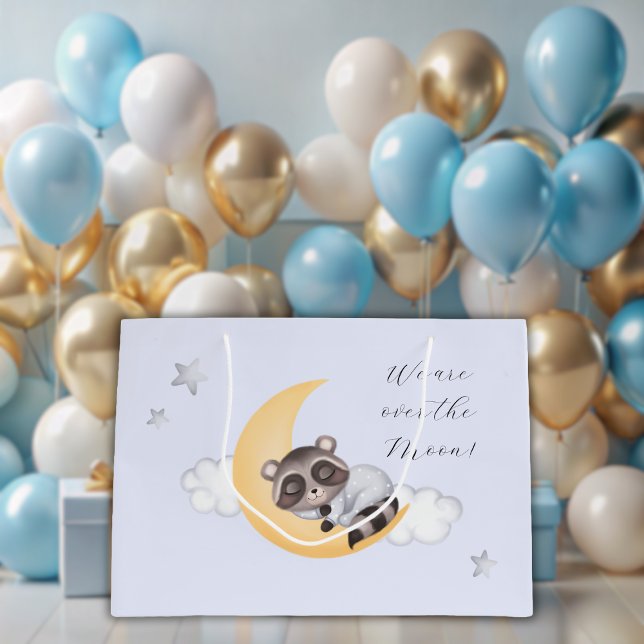 Dreamy Over the Moon Racoon Boy Baby Shower Large Gift Bag (Dreamy Over the Moon Raccoon Boy Baby Shower Large Gift Bag)
