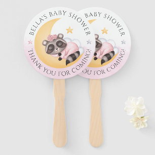 Dreamy Over the Moon Racoon Girl Baby Shower Hand Fan