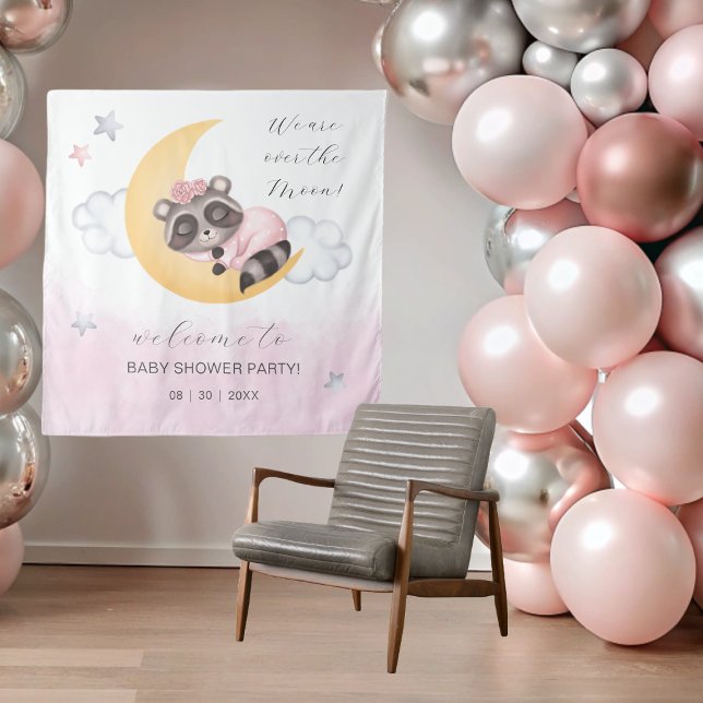 Dreamy Over the Moon Racoon Girl Baby Shower Tapestry (Dreamy Over the Moon Raccoon Girl Baby Shower Tapestry)