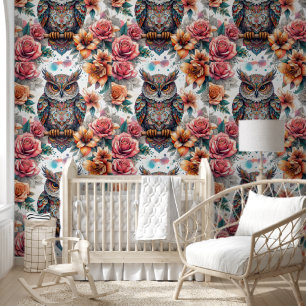Dreamy Owl & Floral Elegance Wallpaper