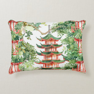 Dreamy Pagoda Forest Sage Watercolor Decorative Cushion