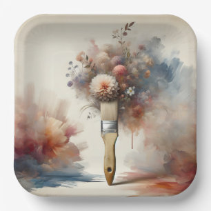 Dreamy Paintbrush Flower Bunch Paper Plate