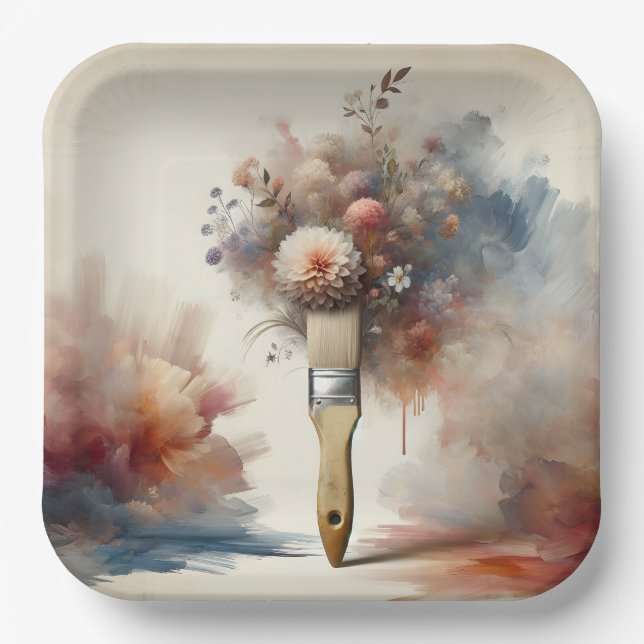 Dreamy Paintbrush Flower Bunch Paper Plate (Front)