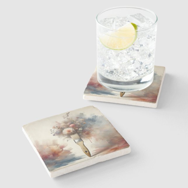 Dreamy Paintbrush Flower Bunch Stone Coaster (Side)